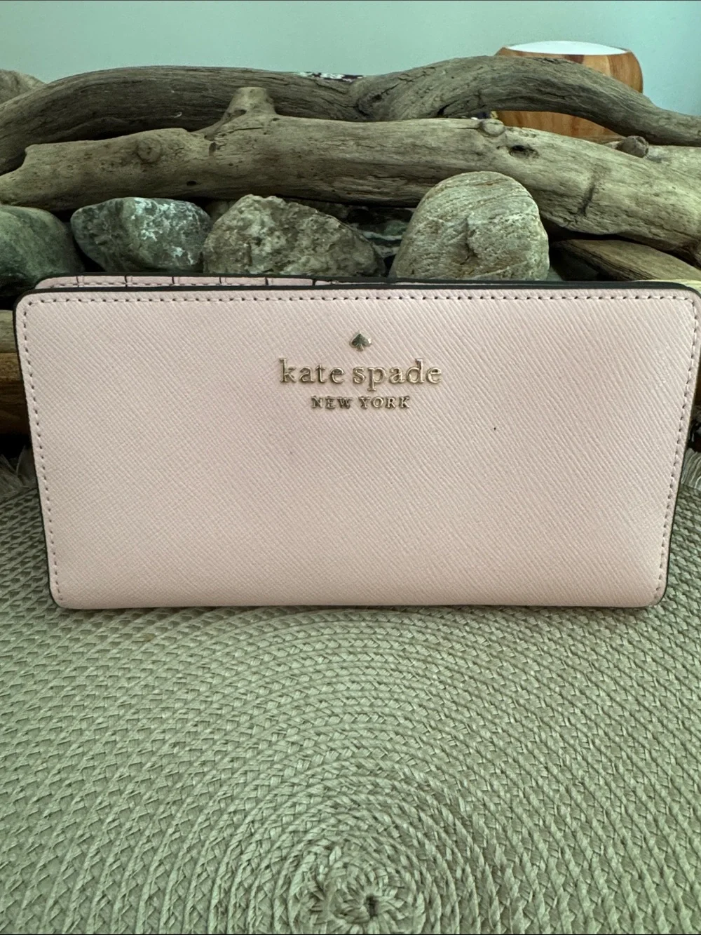 kate spade blush pink zip-around Saffiano wallet